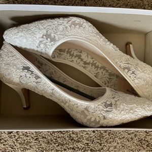 David’s Bridal White Lace Heels